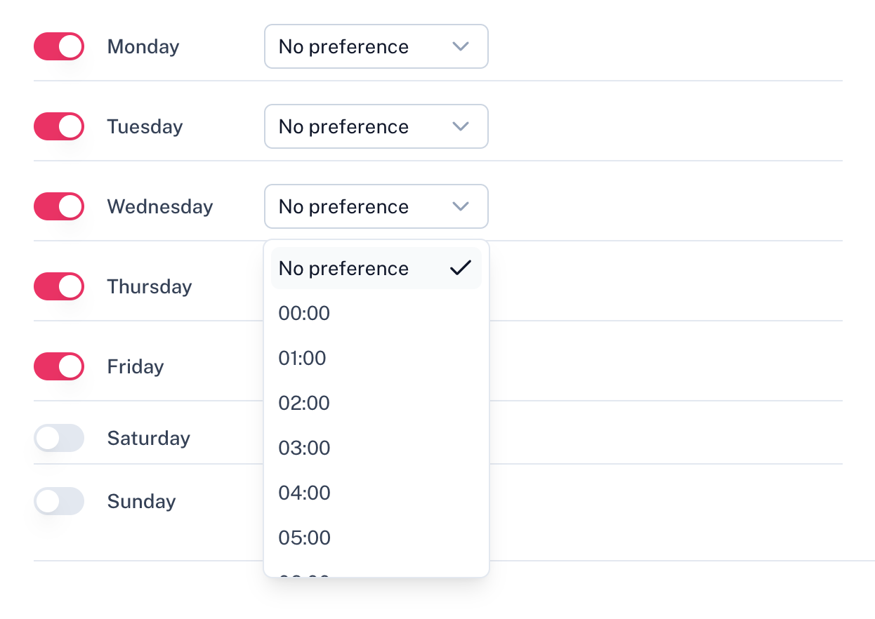 Set a preferred posting time per day of the week